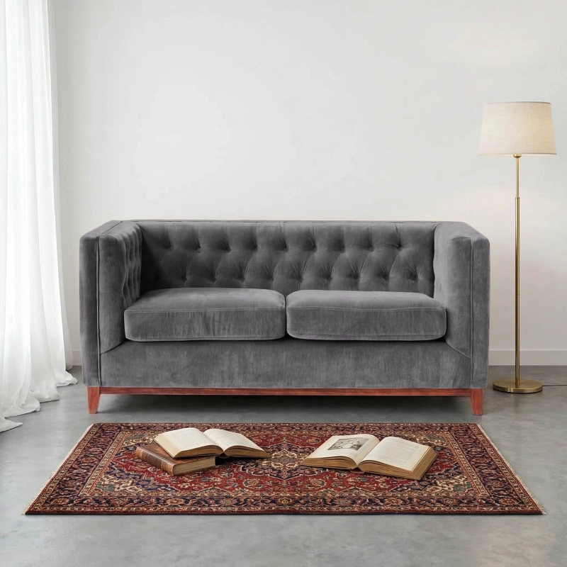 SOFA LATAM HOME ROMA 2 CUERPOS GRIS TELA VELVET - 1