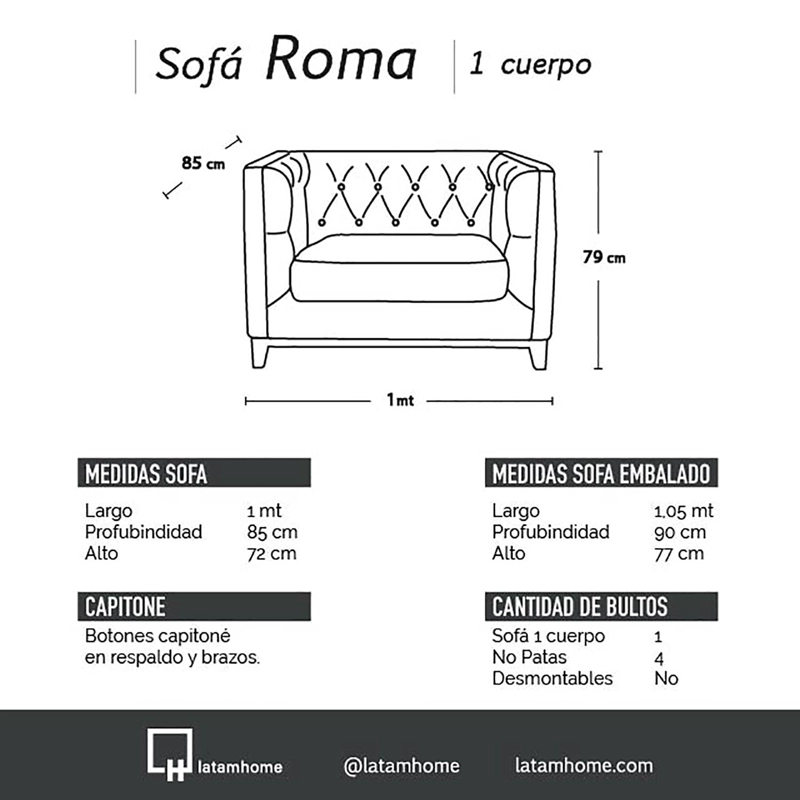 SOFA LATAM HOME ROMA 1 CUERPO TURQUESA TELA VELVET - 3