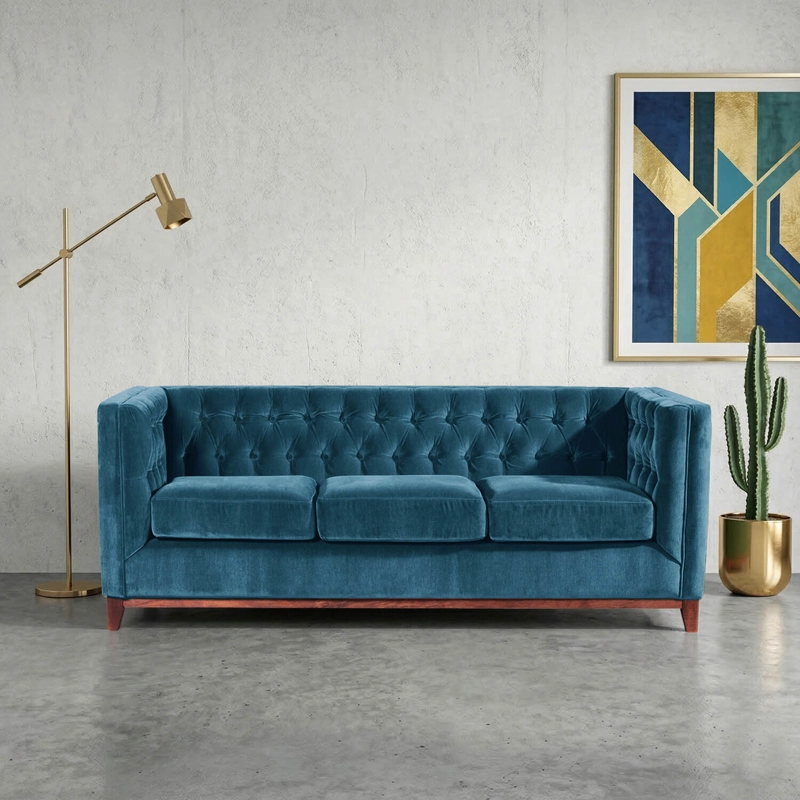 SOFA LATAM HOME ROMA 3 CUERPOS AZUL PETROLEO VELVET - 1