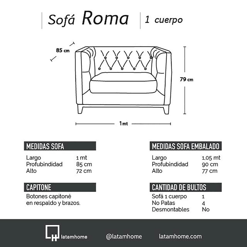 SOFA LATAM HOME ROMA 1 CUERPO VERDE TELA VELVET - 3