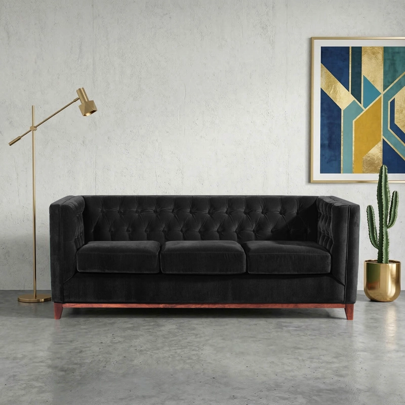 SOFA LATAM HOME ROMA 3 CUERPOS NEGRO VELVET - 1