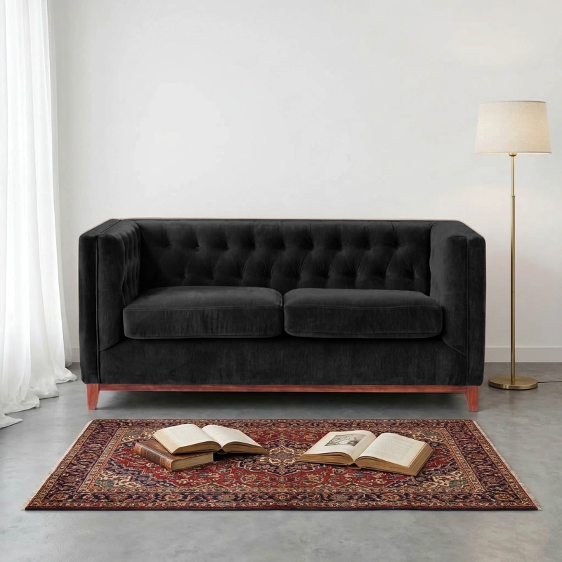 SOFA LATAM HOME ROMA 2 CUERPOS NEGRO TELA VELVET - 1