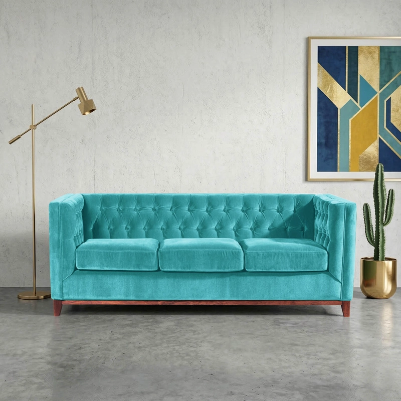 SOFA LATAM HOME ROMA 3 CUERPOS TURQUESA VELVET - 1