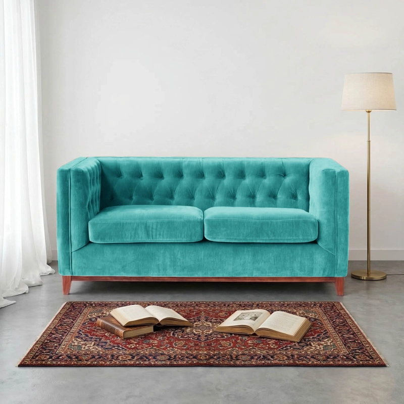 SOFA LATAM HOME ROMA 2 CUERPOS TURQUESA TELA VELVET - 1