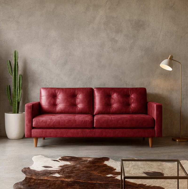 SOFA LATAM HOME NAPOLES 3 CUERPOS CUERO KENTUCKY NEGRO ROJO - 1