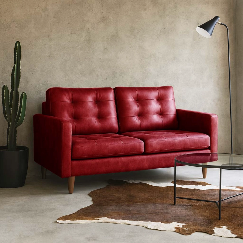 SOFA LATAM HOME NAPOLES 2 CUERPOS CUERO KENTUCKY ROJO - 1