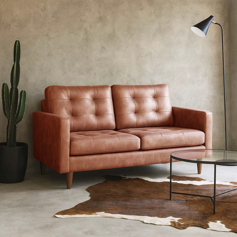 SOFA LATAM HOME NAPOLES 2 CUERPOS CUERO KENTUCKY ROJO TABACO - 1