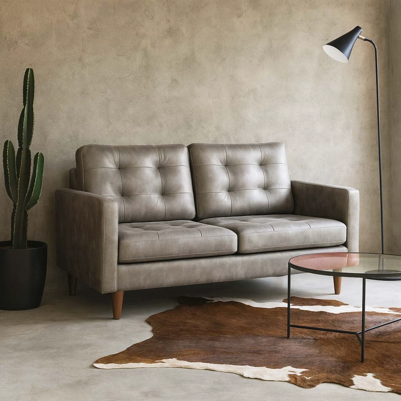 SOFA LATAM HOME NAPOLES 2 CUERPOS CUERO KENTUCKY CAFE CLARO GRIS - 1