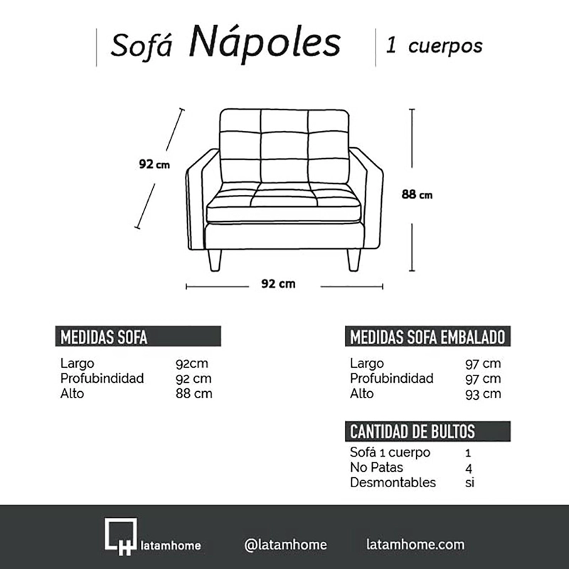 SOFA LATAM HOME NAPOLES 1 CUERPO CUERO KENTUCKY BEIGE - 4