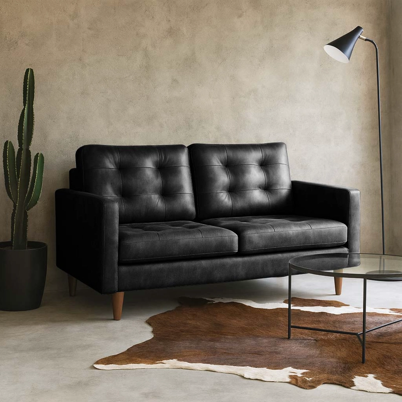 SOFA LATAM HOME NAPOLES 2 CUERPOS CUERO KENTUCKY GRIS NEGRO - 1