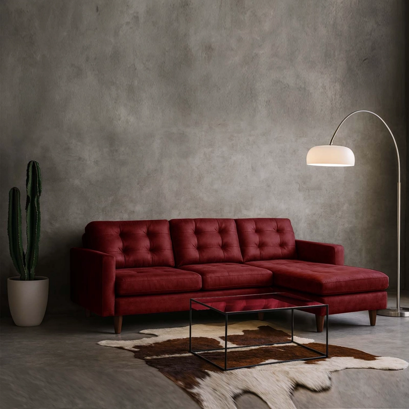 SOFA CHAISELONG LATAM HOME NAPOLES DERECHO 3 CUERPOS CUERO KENTUCKY ROJO - 1