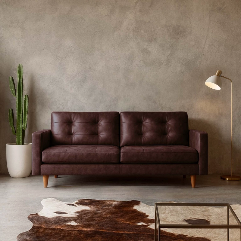 SOFA LATAM HOME NAPOLES 3 CUERPOS CUERO KENTUCKY CAFE MORO - 1