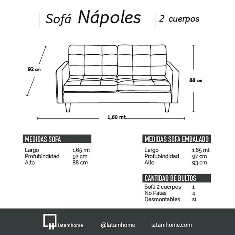 SOFA LATAM HOME NAPOLES 2 CUERPOS CUERO KENTUCKY BEIGE - 5