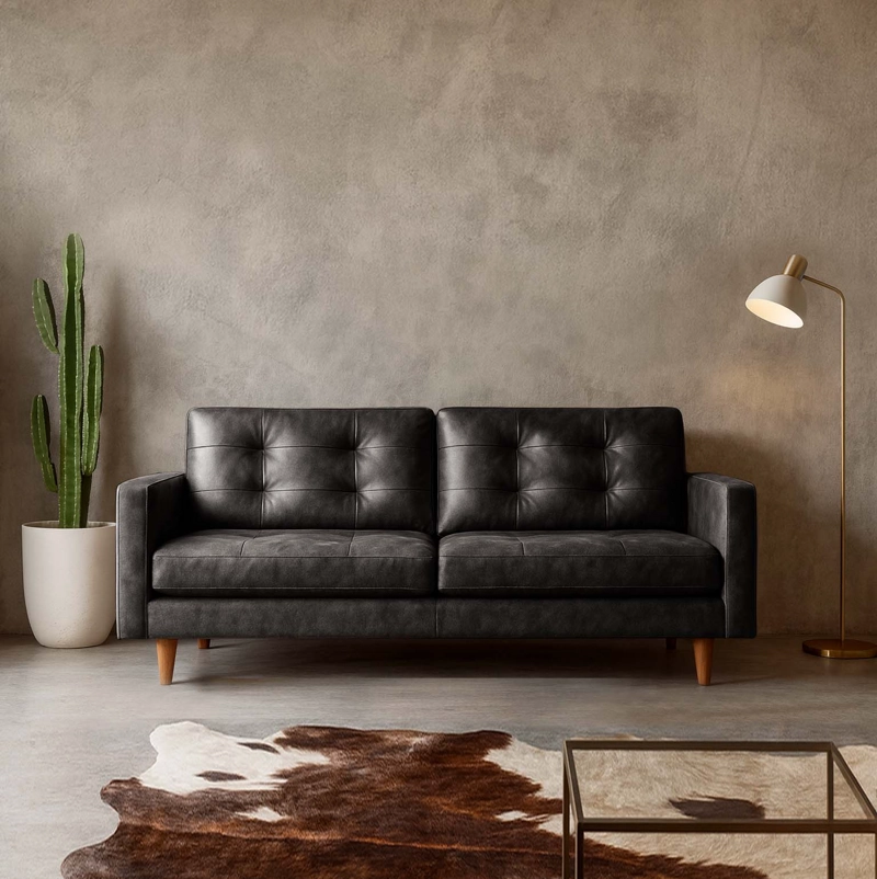 SOFA LATAM HOME NAPOLES 3 CUERPOS CUERO KENTUCKY NEGRO - 1