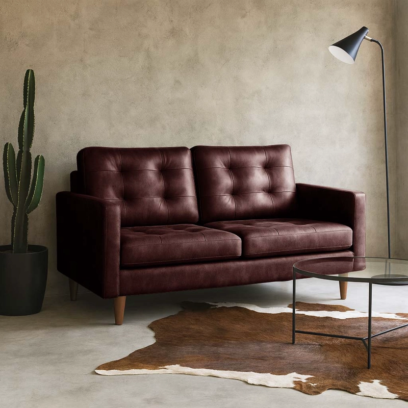 SOFA LATAM HOME NAPOLES 2 CUERPOS CUERO KENTUCKY CAFE MORO - 1