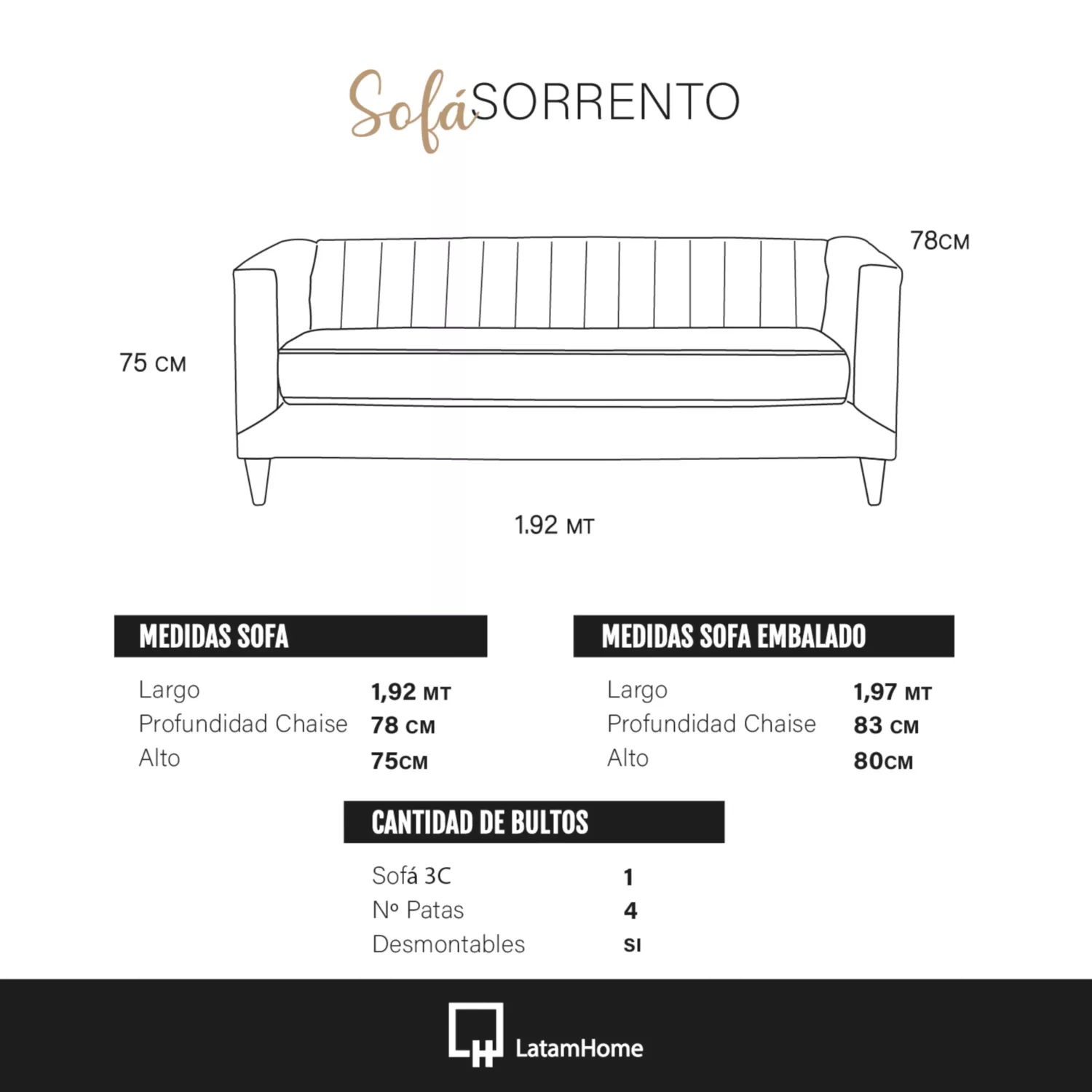 SOFA LATAM HOME SORRENTO 3 CUERPOS CUERO KENTUCKY TABACO - 5