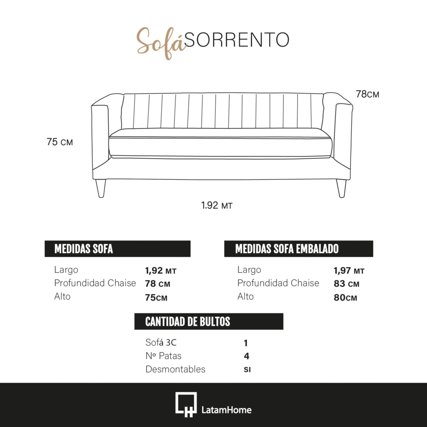 SOFA LATAM HOME SORRENTO 3 CUERPOS CUERO KENTUCKY CAFE MORO - 4