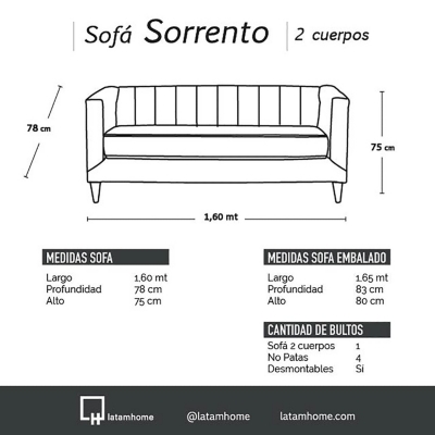 SOFA LATAM HOME SORRENTO 2 CUERPOS CUERO KENTUCKY BEIGE - 4
