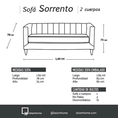 SOFA LATAM HOME SORRENTO 2 CUERPOS CUERO KENTUCKY CAFE MORO - 4