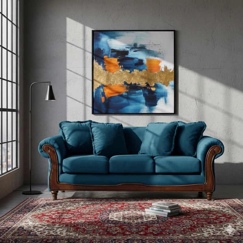 SOFA LATAM HOME RIMINI 3 CUERPOS AZUL PETROLEO TELA VELVET - 1