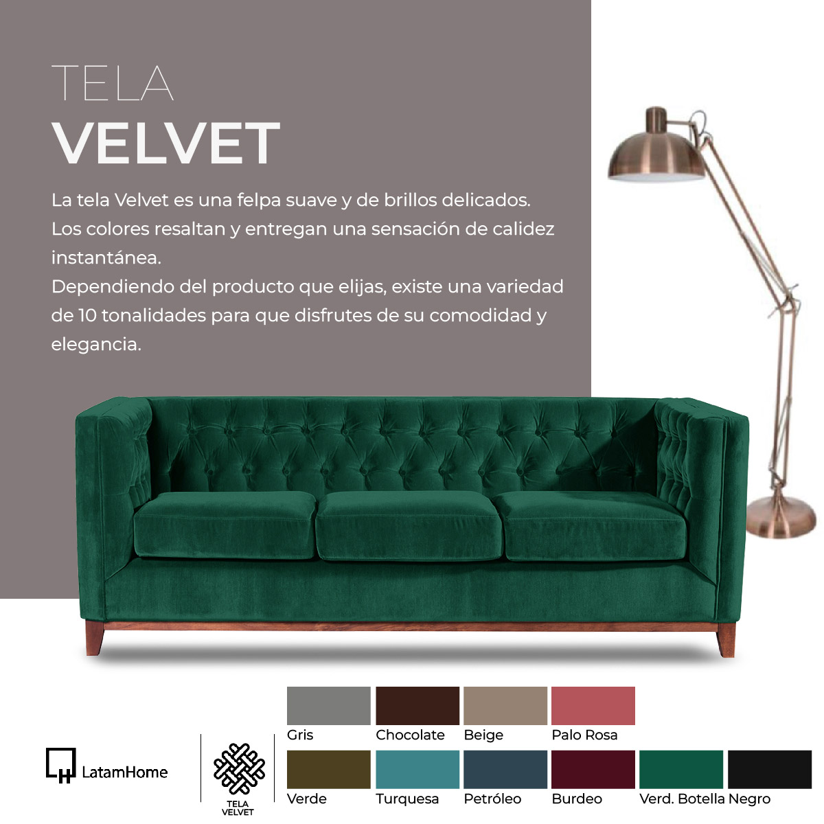 SOFA LATAM HOME RIMINI 2 CUERPOS TURQUESA TELA VELVET - 6