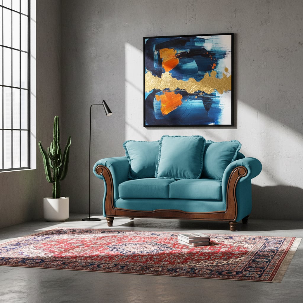 SOFA LATAM HOME RIMINI 2 CUERPOS AZUL PETROLEO TELA VELVET - 1