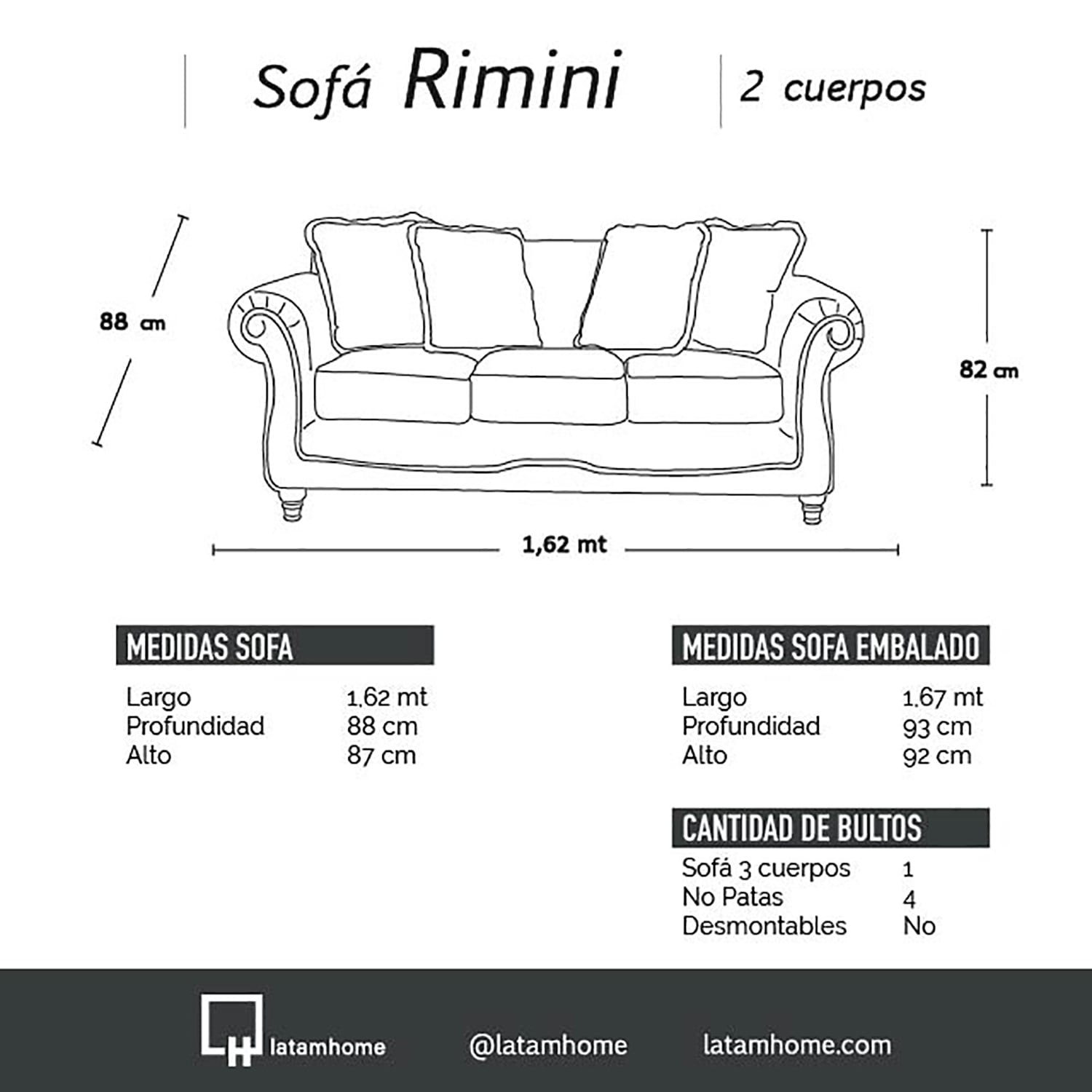 SOFA LATAM HOME RIMINI 2 CUERPOS AZUL PETROLEO TELA VELVET - 5
