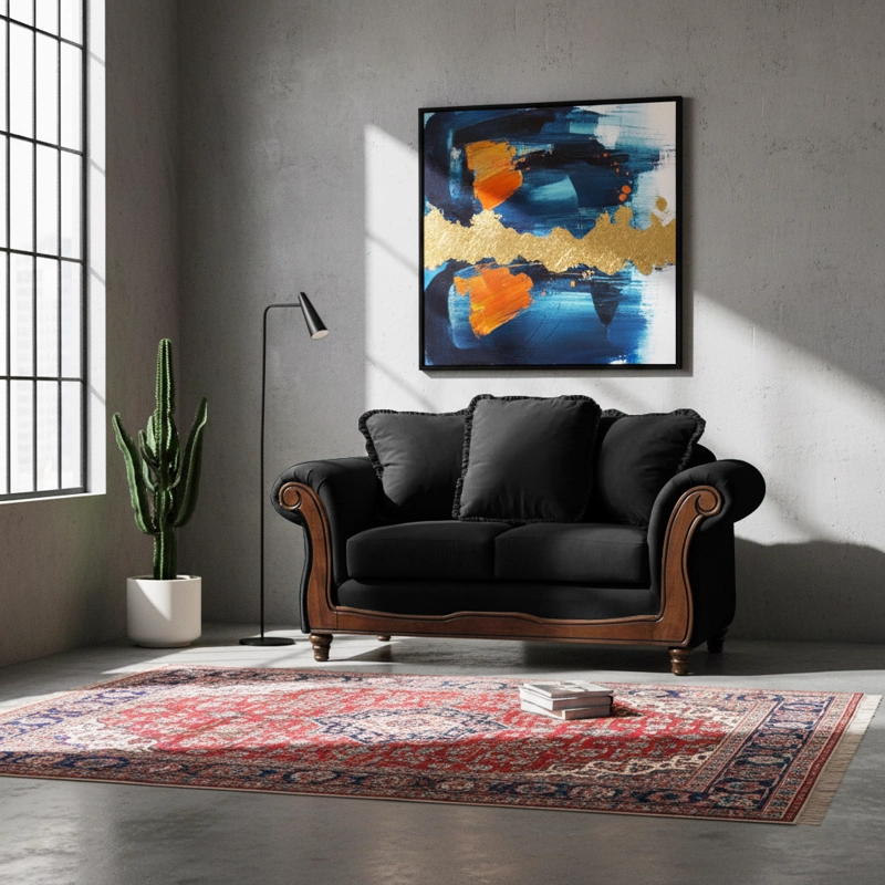 SOFA LATAM HOME RIMINI 2 CUERPOS NEGRO TELA VELVET - 1