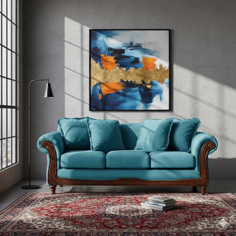 SOFA LATAM HOME RIMINI 3 CUERPOS TURQUESA TELA VELVET - 1