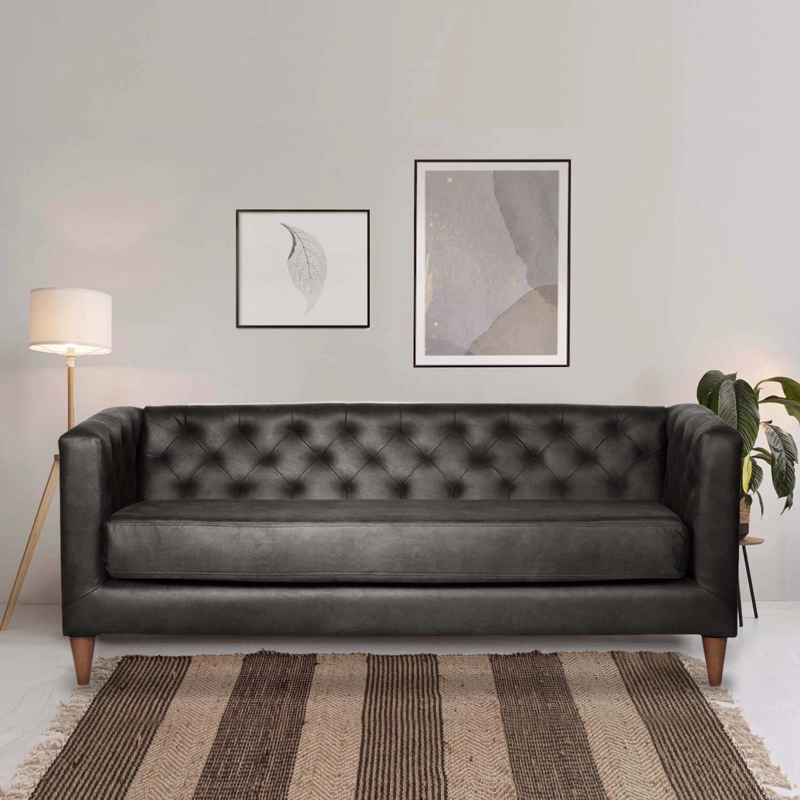 SOFA LATAM HOME BRESCIA 3 CUERPOS CUERO KENTUCKY NEGRO - 1