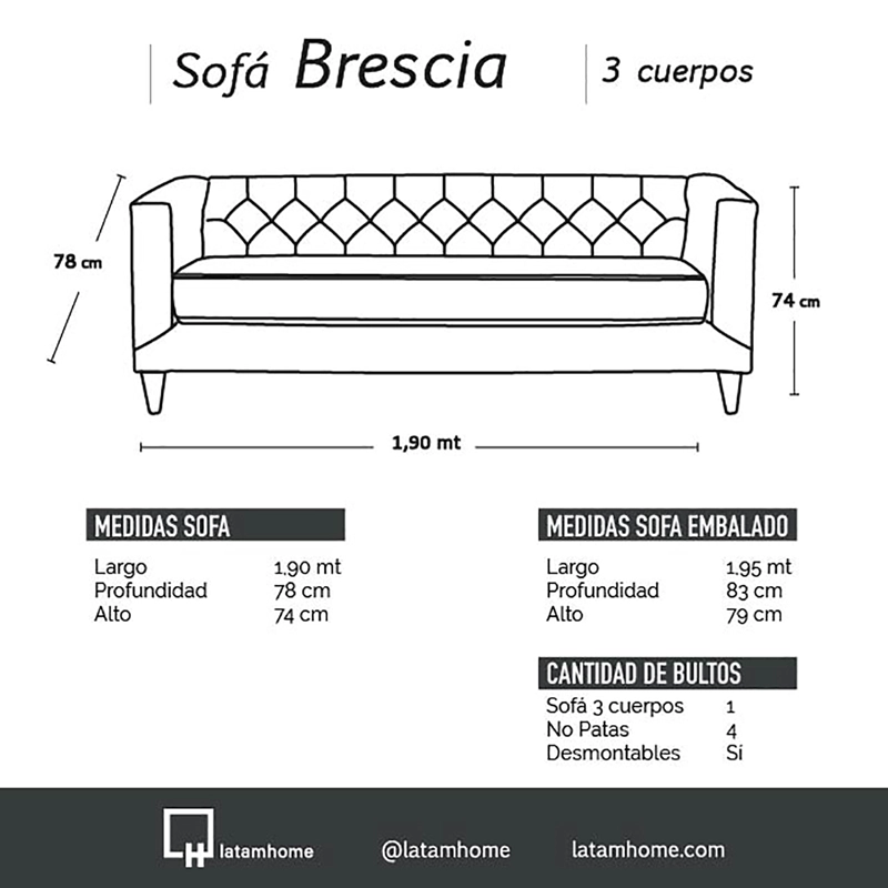 SOFA LATAM HOME BRESCIA 3 CUERPOS CUERO KENTUCKY BEIGE - 5