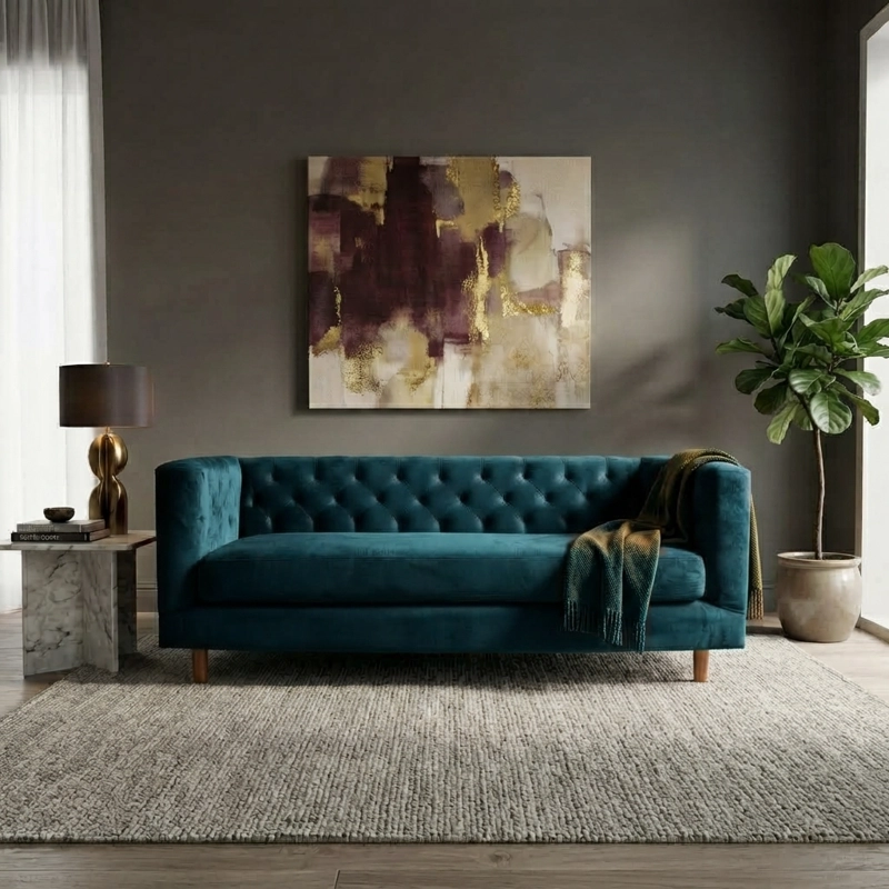 SOFA LATAM HOME BRESCIA 3 CUERPOS AZUL TELA VELVET VIVIAN - 1