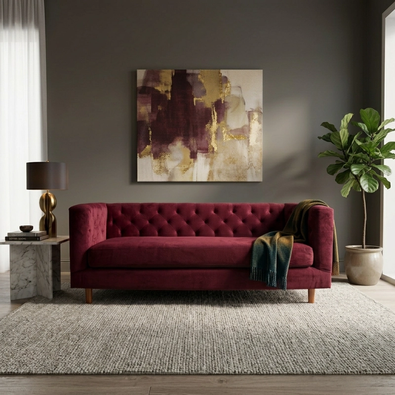 SOFA LATAM HOME BRESCIA 3 CUERPOS BURDEO TELA VELVET VIVIAN - 1