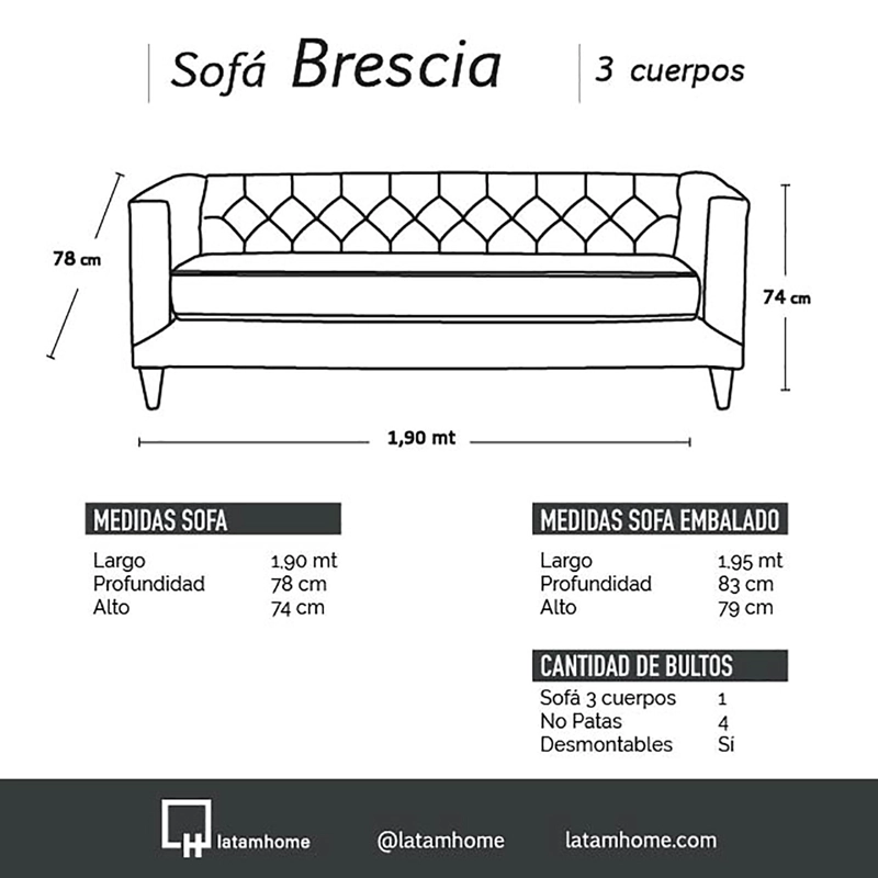 SOFA LATAM HOME BRESCIA 3 CUERPOS CUERO KENTUCKY ROJO - 4