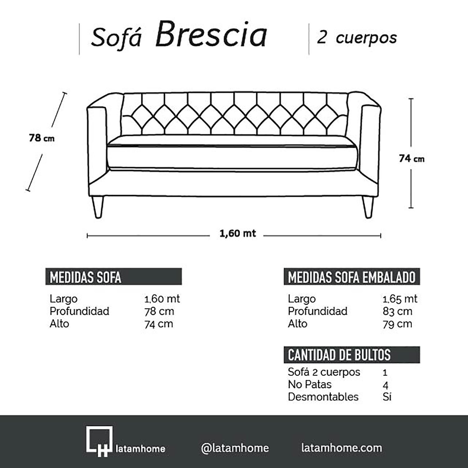 SOFA LATAM HOME BRESCIA 2 CUERPOS LINO NATURAL - 4