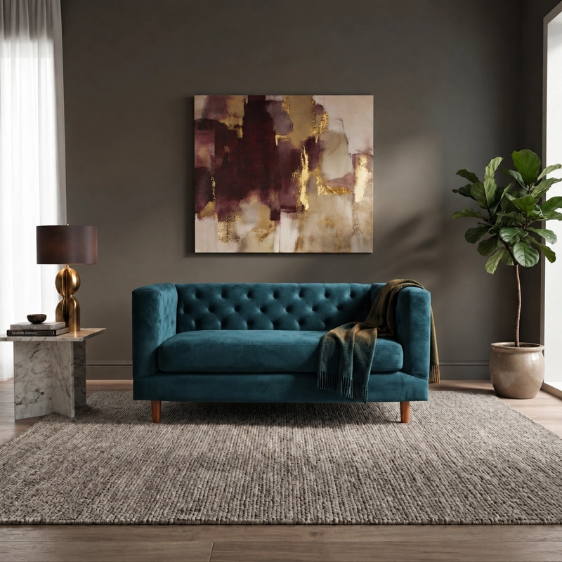 SOFA LATAM HOME BRESCIA 2 CUERPOS AZUL TELA VELVET VIVIAN - 1