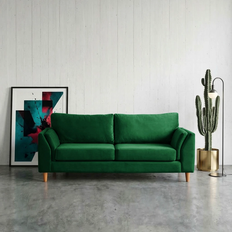 SOFA LATAM HOME MILAN 3 CUERPOS VERDE TELA VELVET CON RESORTES POCKET - 1