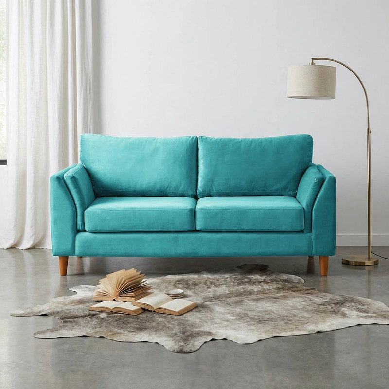 SOFA LATAM HOME MILAN 2 CUERPOS TURQUESA TELA VELVET CON RESORTES POCKET - 1