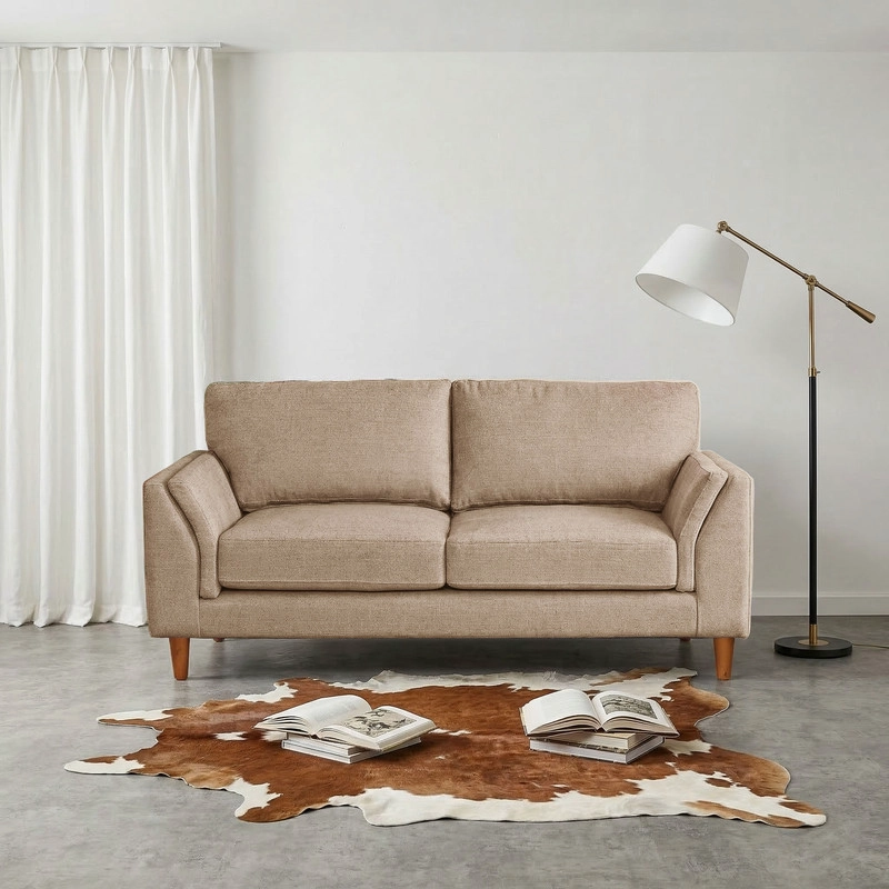 SOFA LATAM HOME MILAN 2 CUERPOS CUERO BEIGE CON RESORTES POCKET LINO NATURAL - 1