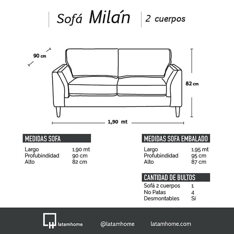SOFA LATAM HOME MILAN 2 CUERPOS CUERO BEIGE CON RESORTES POCKET LINO NATURAL - 6