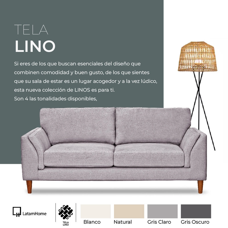 SOFA LATAM HOME MILAN 2 CUERPOS CUERO BEIGE CON RESORTES POCKET LINO NATURAL - 7