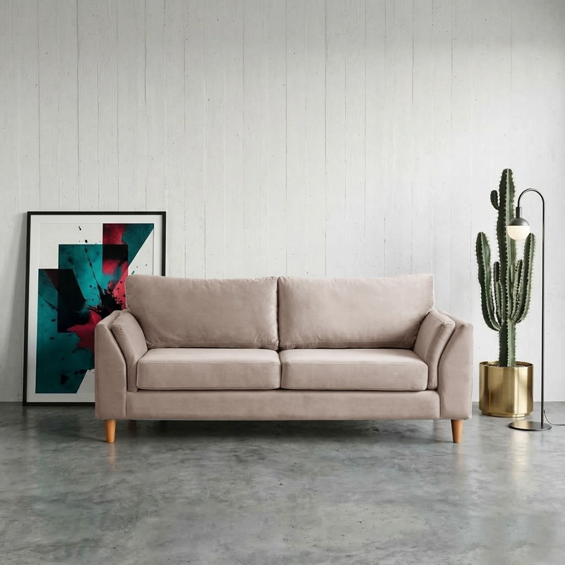 SOFA LATAM HOME MILAN 3 CUERPOS BEIGE TELA VELVET CON RESORTES POCKET - 1