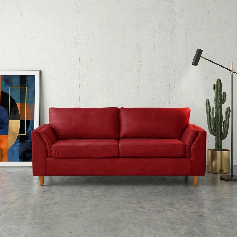SOFA LATAM HOME MILAN 3 CUERPOS CUERO KENTUCKY ROJO CON RESORTES POCKET - 1
