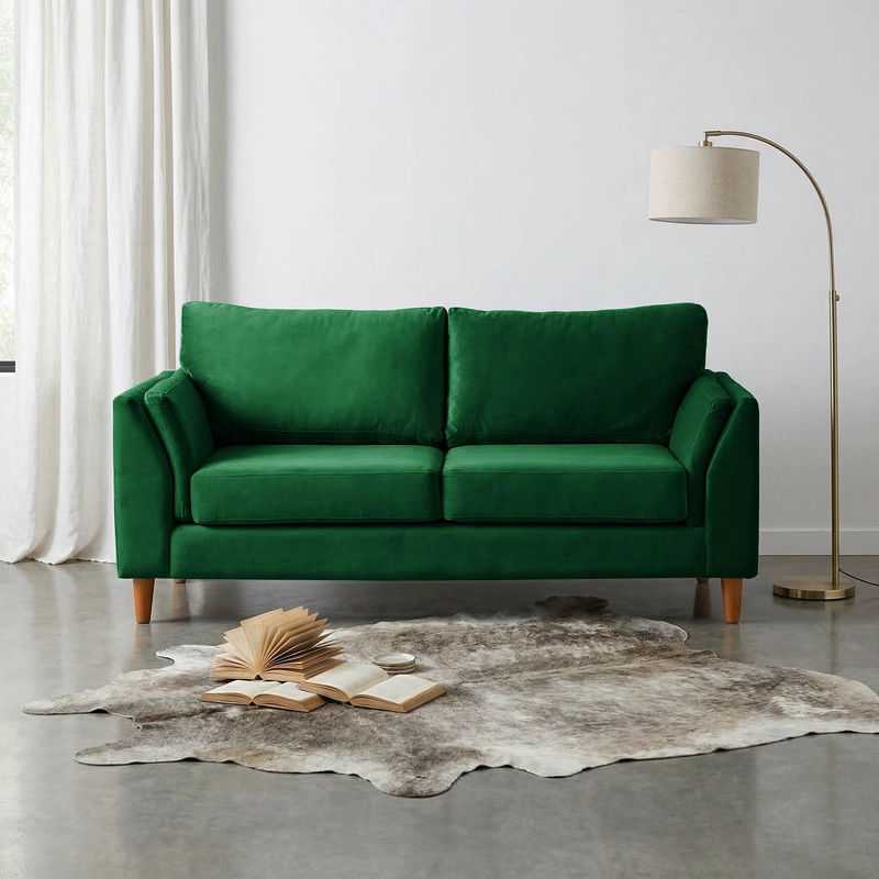 SOFA LATAM HOME MILAN 2 CUERPOS VERDE TELA VELVET CON RESORTES POCKET - 1