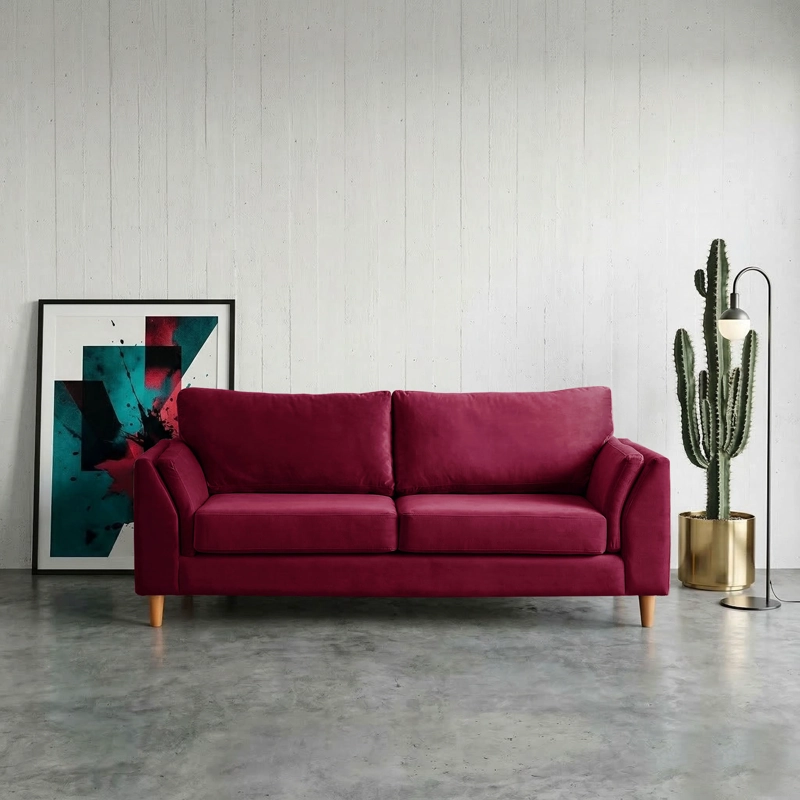 SOFA LATAM HOME MILAN 3 CUERPOS BURDEO TELA VELVET CON RESORTES POCKET - 1