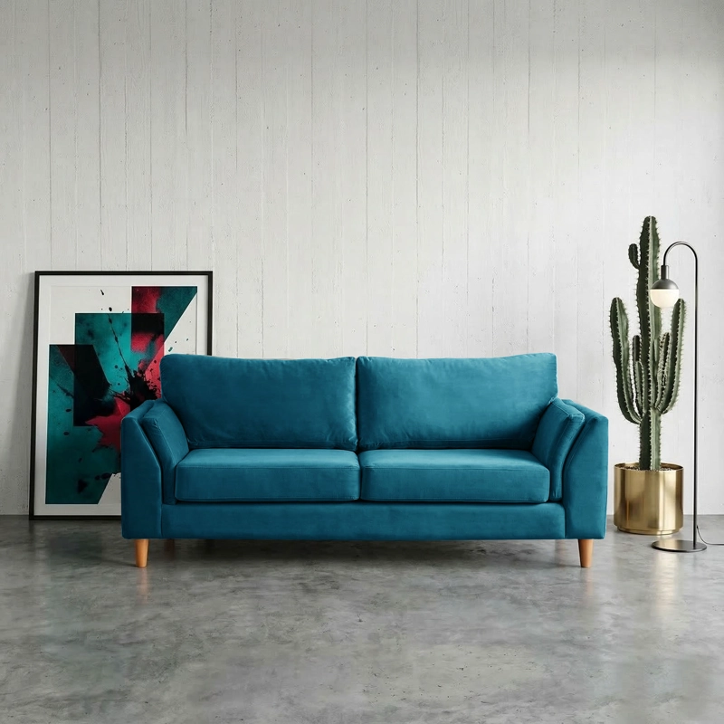 SOFA LATAM HOME MILAN 3 CUERPOS AZUL PETROLEO TELA VELVET CON RESORTES POCKET - 1