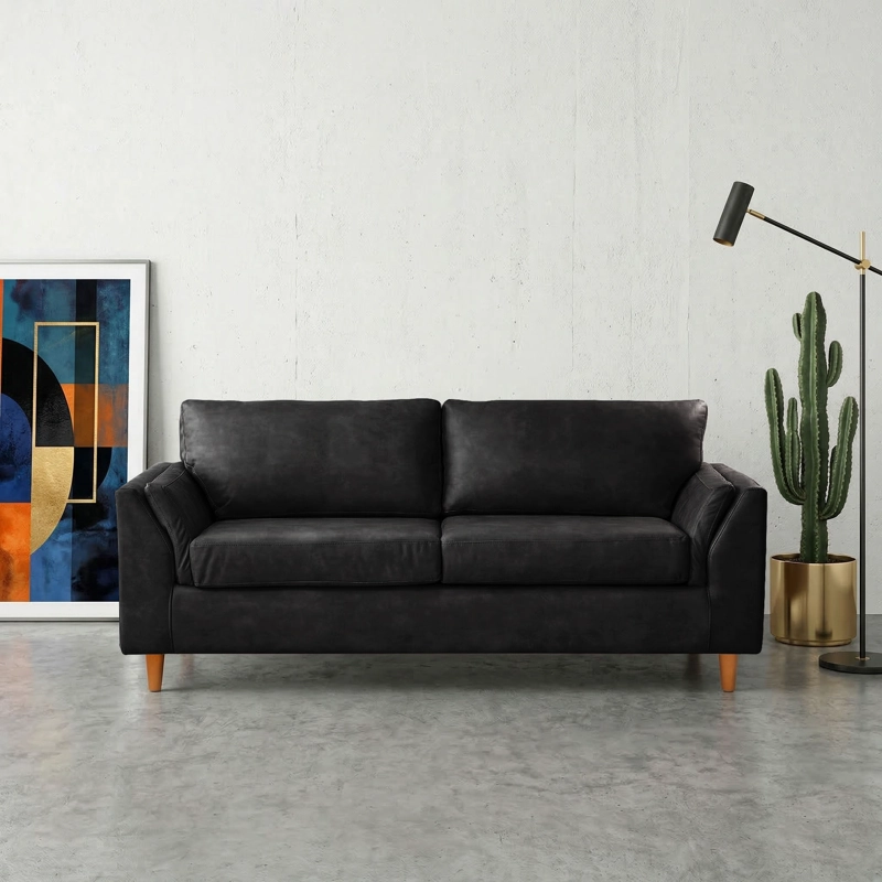 SOFA LATAM HOME MILAN 3 CUERPOS CUERO KENTUCKY NEGRO CON RESORTES POCKET - 1