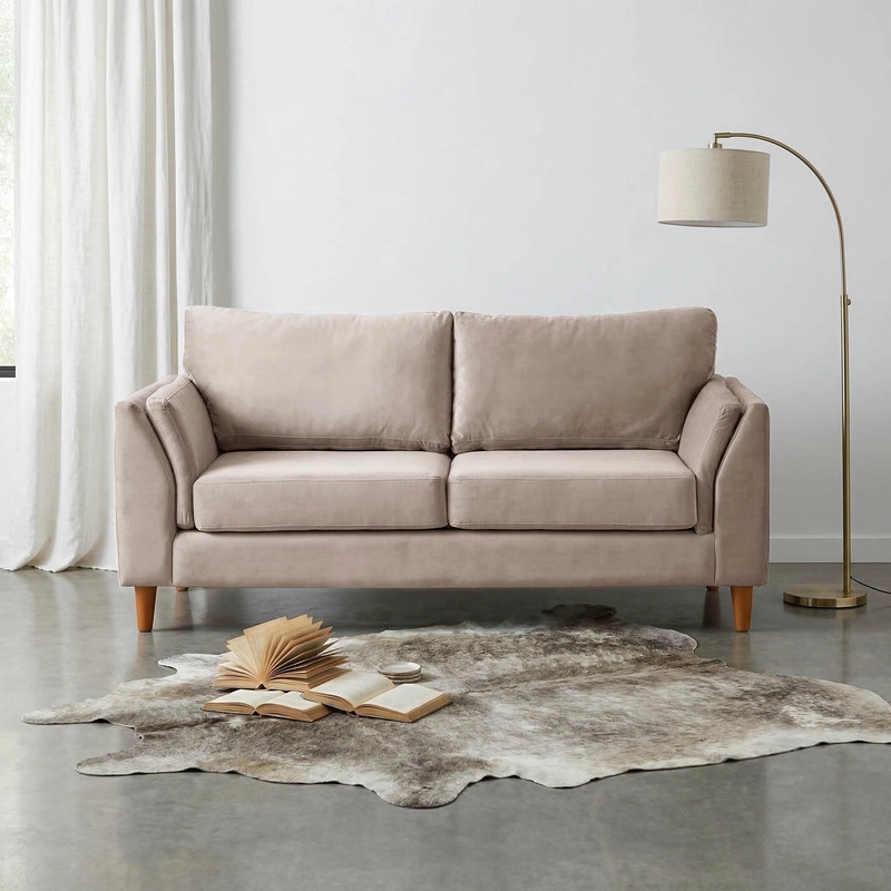 SOFA LATAM HOME MILAN 2 CUERPOS BEIGE TELA VELVET CON RESORTES POCKET - 1