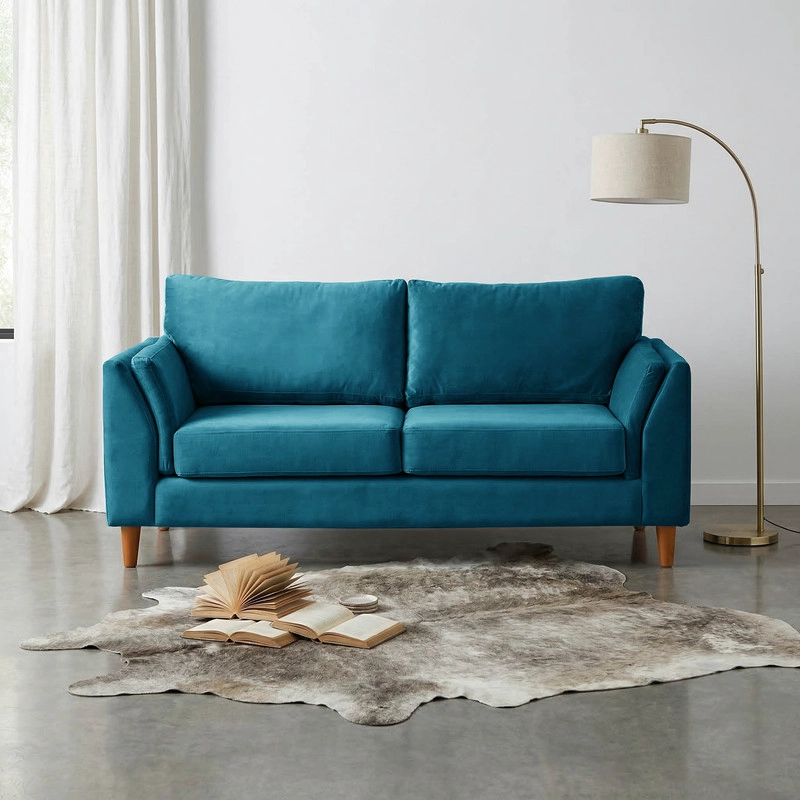 SOFA LATAM HOME MILAN 2 CUERPOS AZUL PETROLEO TELA VELVET CON RESORTES POCKET - 1