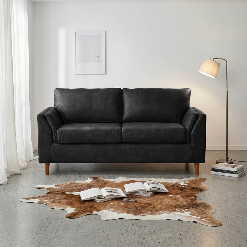 SOFA LATAM HOME MILAN 2 CUERPOS CUERO KENTUCKY NEGRO CON RESORTES POCKET - 1